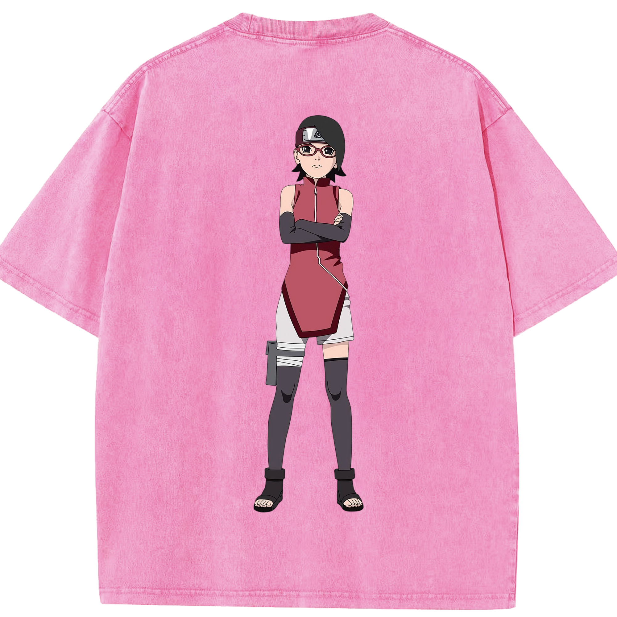 （画像用） NARUTO -ナルト- うちは サラダ Uchiha Sarada 綿100% ヴィンテージ風 半袖Tシャツ（背面プリント）
